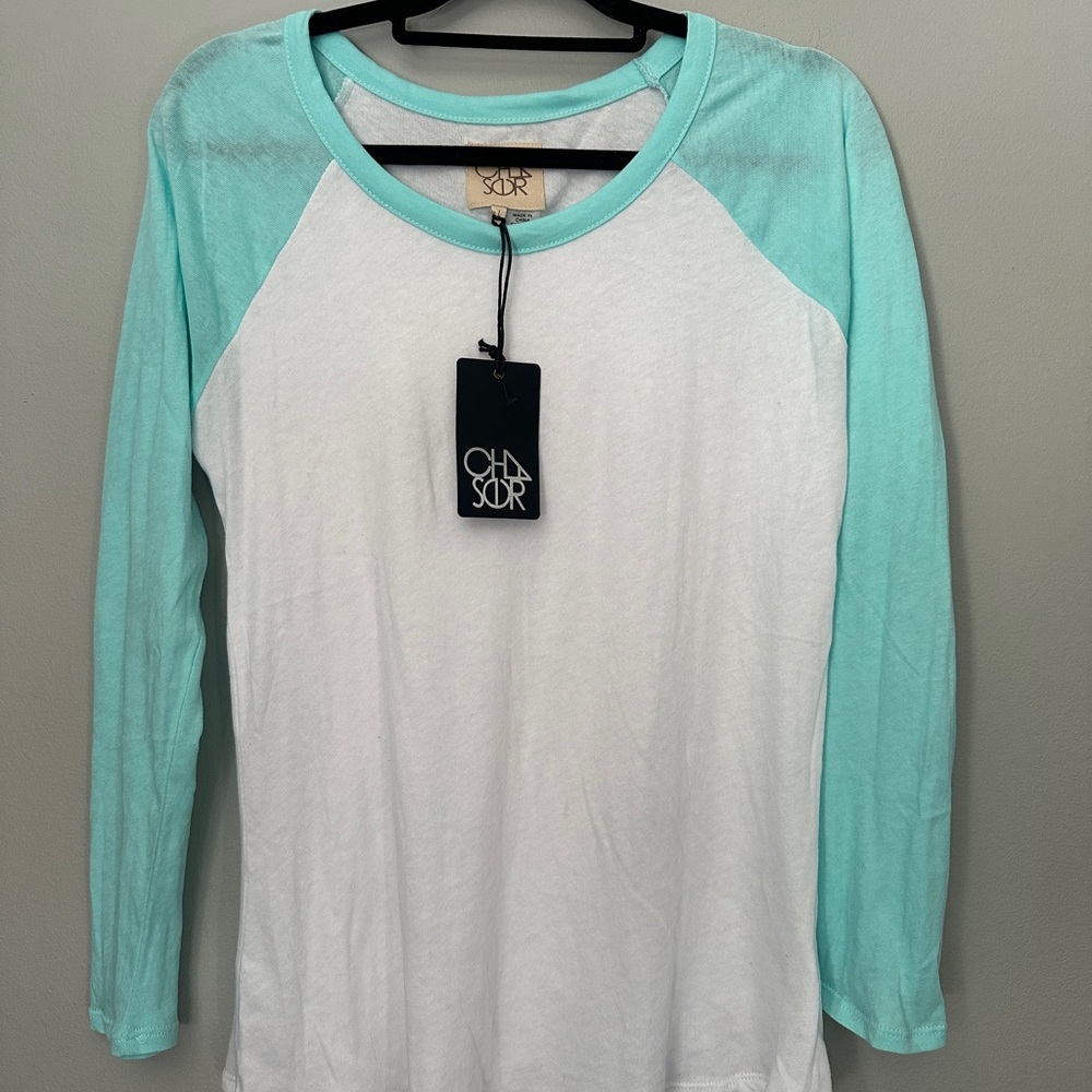 Chaser White & Mint Raglan Long Sleeve Tee